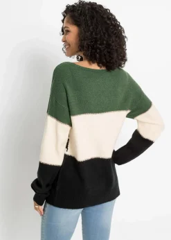 bonprix Bekleidung·Umstandsmode|Strickmode^Oversize-Pullover schwarz/hellgrün/creme leo