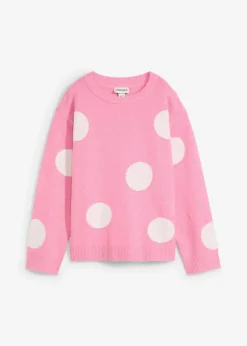 bonprix Bekleidung·Umstandsmode|Strickmode^Oversize-Pullover knallrosa mit wollweißen punkten