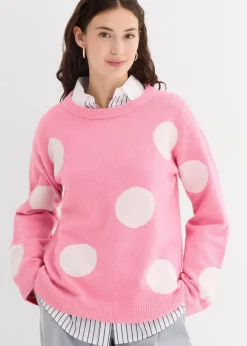 bonprix Bekleidung·Umstandsmode|Strickmode^Oversize-Pullover knallrosa mit wollweißen punkten