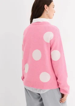 bonprix Bekleidung·Umstandsmode|Strickmode^Oversize-Pullover knallrosa mit wollweißen punkten