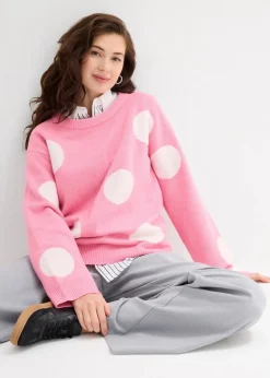 bonprix Bekleidung·Umstandsmode|Strickmode^Oversize-Pullover knallrosa mit wollweißen punkten