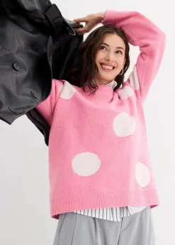 bonprix Bekleidung·Umstandsmode|Strickmode^Oversize-Pullover knallrosa mit wollweißen punkten