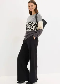 bonprix Bekleidung·Umstandsmode|Strickmode^Oversize-Pullover grau meliert/anthrazit meliert leo