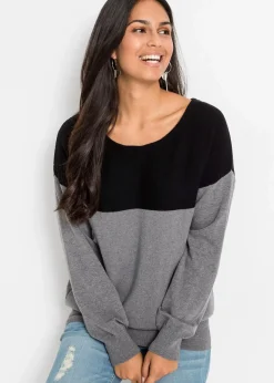 bonprix Bekleidung·Umstandsmode|Bekleidung·Jeans^Oversize-Pullover schwarz/grau meliert