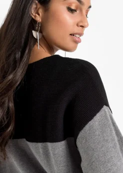 bonprix Bekleidung·Umstandsmode|Bekleidung·Jeans^Oversize-Pullover schwarz/grau meliert