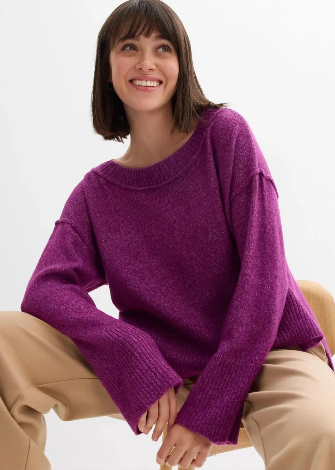 bonprix Bekleidung·Umstandsmode|Strickmode^Oversize-Pullover dunkelfuchsia