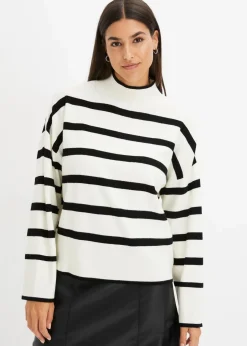 bonprix Bekleidung·Umstandsmode|Bekleidung·Jeans^Oversize-Pullover cremeweiß/schwarz quer gestreift