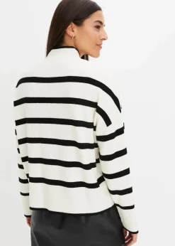 bonprix Bekleidung·Umstandsmode|Bekleidung·Jeans^Oversize-Pullover cremeweiß/schwarz quer gestreift
