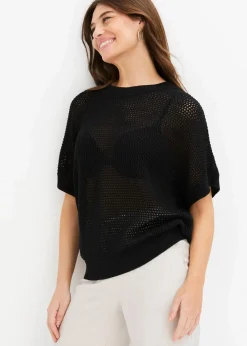 bonprix Pullover & Strickjacken|Strickmode^Oversize-Pullover aus Baumwoll-Mix schwarz