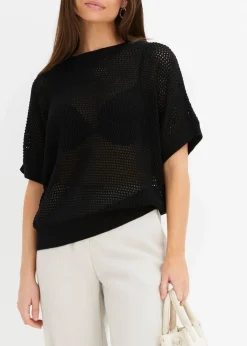 bonprix Pullover & Strickjacken|Strickmode^Oversize-Pullover aus Baumwoll-Mix schwarz
