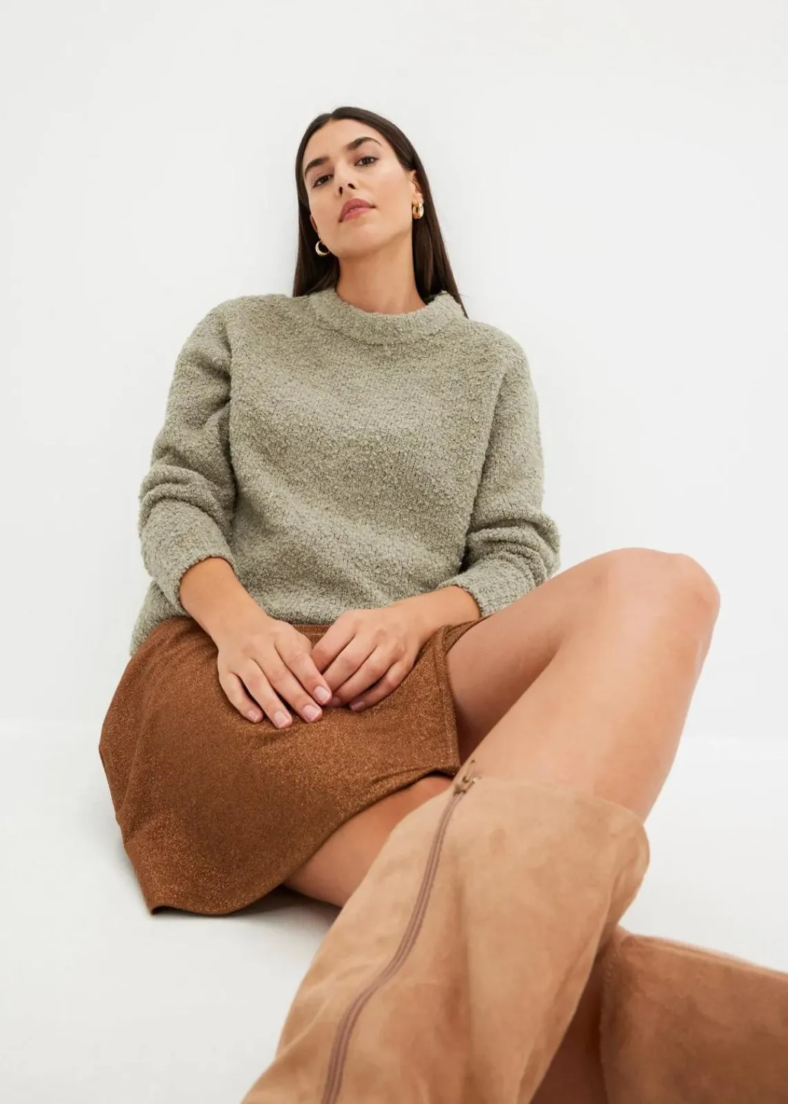 bonprix Pullover & Strickjacken|Bekleidung·Jeans^Oversize-Pullover aus Flauschgarn seegras