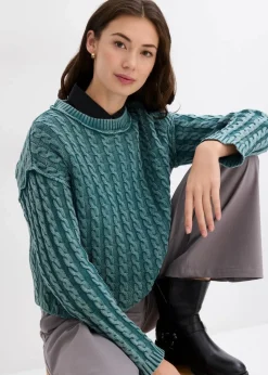 bonprix Strickmode|Pullover & Strickjacken^Oversize-Pullover aus reiner Baumwolle graugrün