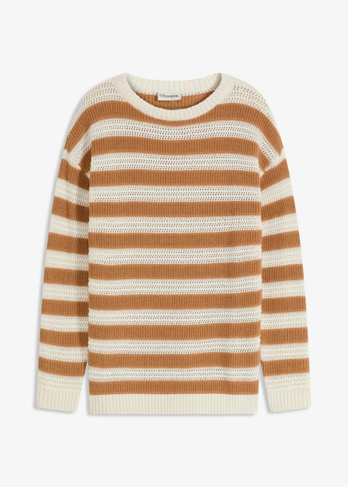 bonprix Bekleidung·Umstandsmode|Bekleidung·Jeans^Oversize-Pullover aus reiner Baumwolle haselnuss/wollweiß gestreift