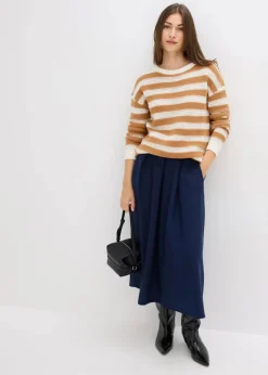bonprix Bekleidung·Umstandsmode|Bekleidung·Jeans^Oversize-Pullover aus reiner Baumwolle haselnuss/wollweiß gestreift