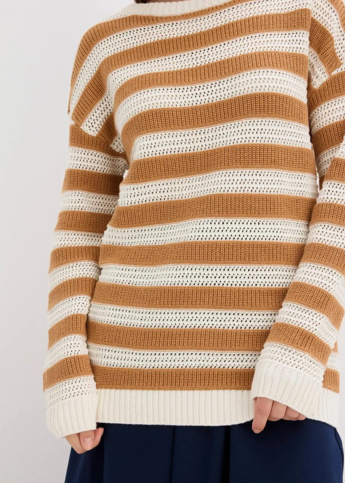 bonprix Bekleidung·Umstandsmode|Bekleidung·Jeans^Oversize-Pullover aus reiner Baumwolle haselnuss/wollweiß gestreift