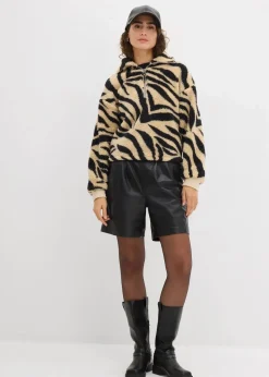 bonprix Bekleidung·Umstandsmode|Bekleidung·Jeans^Oversize-Pullover aus Teddyfleece hellsand/schwarz zebra