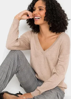 bonprix Bekleidung·Umstandsmode|Strickmode^Oversize-Pullover aus Viskose- mix beige meliert