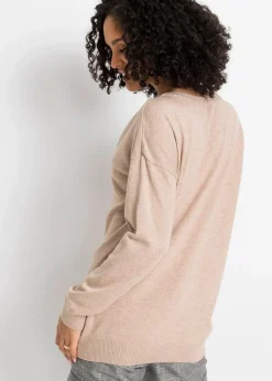 bonprix Bekleidung·Umstandsmode|Strickmode^Oversize-Pullover aus Viskose- mix beige meliert