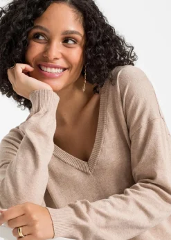 bonprix Bekleidung·Umstandsmode|Strickmode^Oversize-Pullover aus Viskose- mix beige meliert