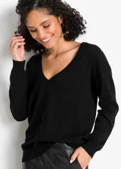 bonprix Bekleidung·Umstandsmode|Strickmode^Oversize-Pullover aus Viskose- mix schwarz