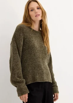 bonprix Bekleidung·Umstandsmode|Bekleidung·Jeans^Oversize-Pullover aus weichem Chenille dunkeloliv