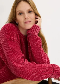 bonprix Strickmode|Nachhaltigere Materialien^Oversize-Pullover aus weichem Chenille beerenrot