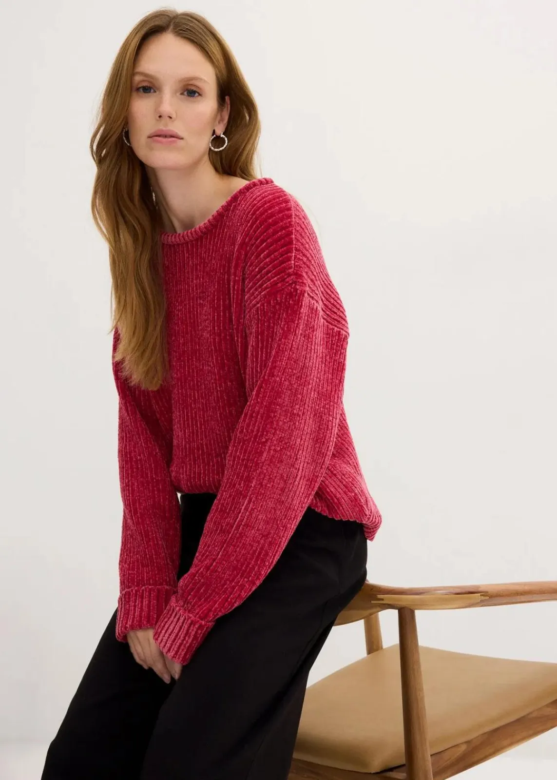bonprix Strickmode|Nachhaltigere Materialien^Oversize-Pullover aus weichem Chenille beerenrot