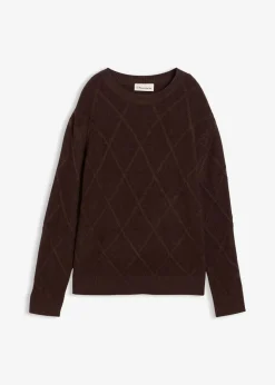 bonprix Bekleidung·Umstandsmode|Pullover & Strickjacken^Oversize-Pullover aus Zopfstrick dunkelbraun