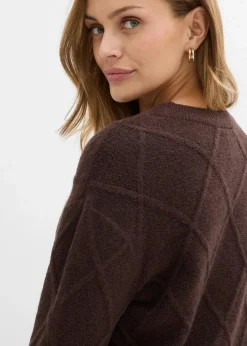 bonprix Bekleidung·Umstandsmode|Pullover & Strickjacken^Oversize-Pullover aus Zopfstrick dunkelbraun
