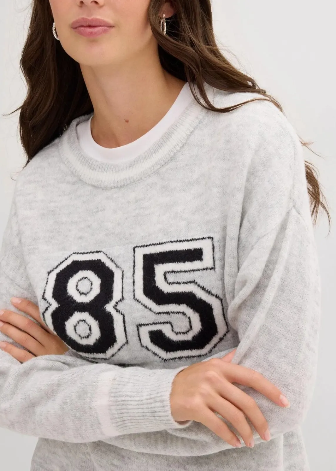 bonprix Strickmode|Pullover & Strickjacken^Oversize-Pullover mit überschnittener Schulter hellgrau meliert/wollweiß