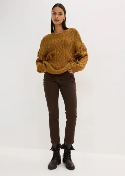 bonprix Bekleidung·Umstandsmode|Bekleidung·Jeans^Oversize-Pullover mit Fransen cognac braun