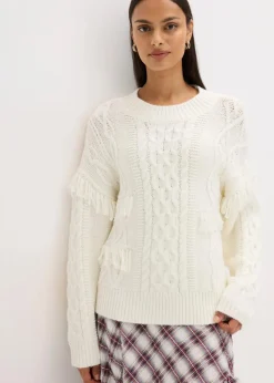 bonprix Bekleidung·Umstandsmode|Bekleidung·Jeans^Oversize-Pullover mit Fransen perlweiß