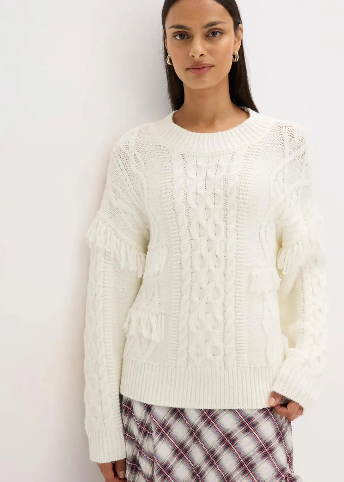 bonprix Bekleidung·Umstandsmode|Bekleidung·Jeans^Oversize-Pullover mit Fransen perlweiß