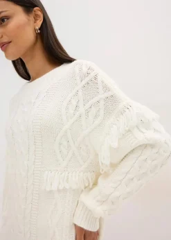 bonprix Bekleidung·Umstandsmode|Bekleidung·Jeans^Oversize-Pullover mit Fransen perlweiß