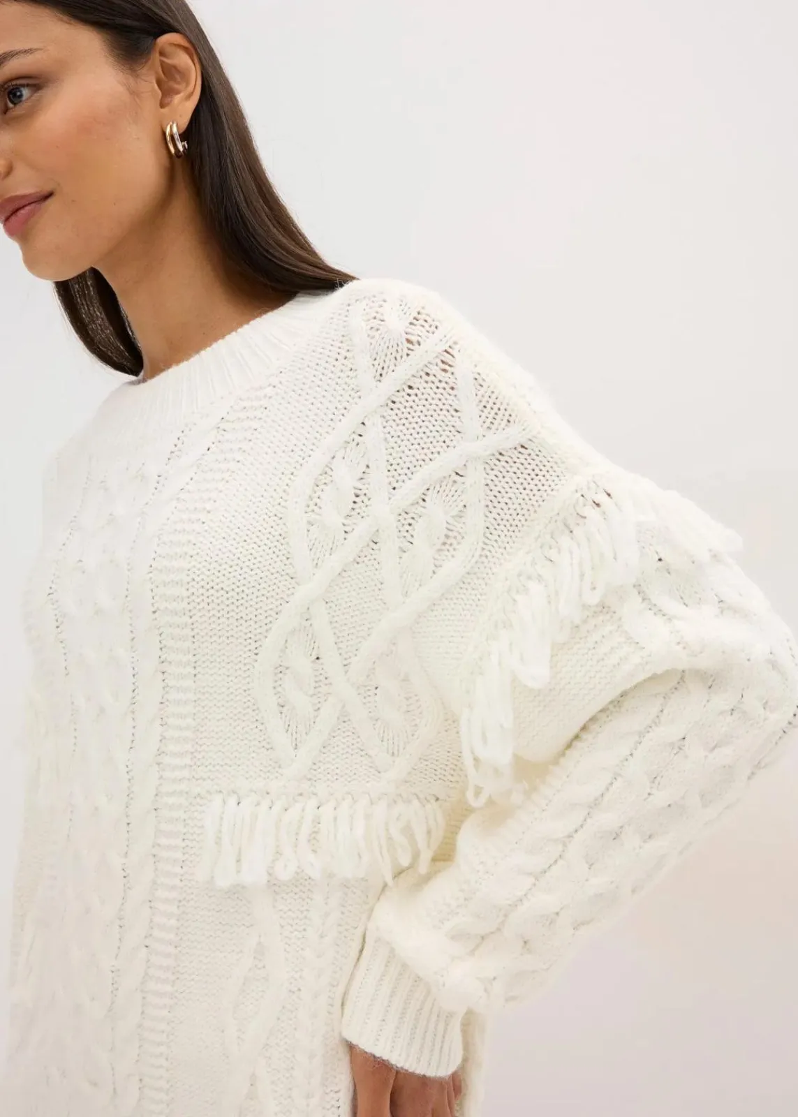 bonprix Bekleidung·Umstandsmode|Bekleidung·Jeans^Oversize-Pullover mit Fransen perlweiß