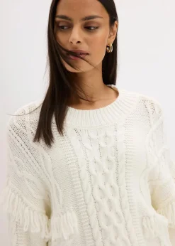 bonprix Bekleidung·Umstandsmode|Bekleidung·Jeans^Oversize-Pullover mit Fransen perlweiß