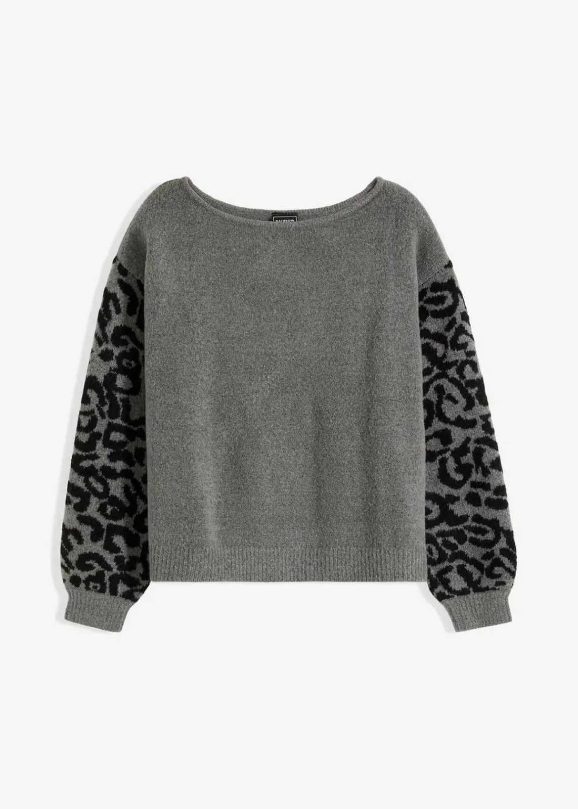 bonprix Bekleidung·Umstandsmode|Bekleidung·Jeans^Oversize-Pullover mit Leo-Muster grau meliert/schwarz leo bedruckt