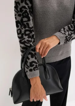 bonprix Bekleidung·Umstandsmode|Bekleidung·Jeans^Oversize-Pullover mit Leo-Muster grau meliert/schwarz leo bedruckt