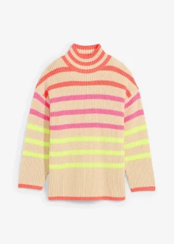 bonprix Bekleidung·Umstandsmode|Bekleidung·Jeans^Oversize-Pullover mit Neonstreifen hellsand/neonorange gestreift