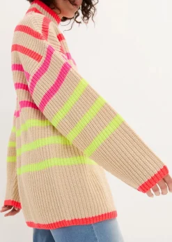 bonprix Bekleidung·Umstandsmode|Bekleidung·Jeans^Oversize-Pullover mit Neonstreifen hellsand/neonorange gestreift