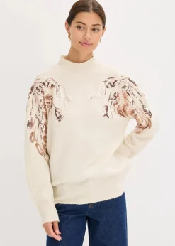 bonprix Bekleidung·Umstandsmode|Bekleidung·Jeans^Oversize-Pullover mit Pailletten creme/gold