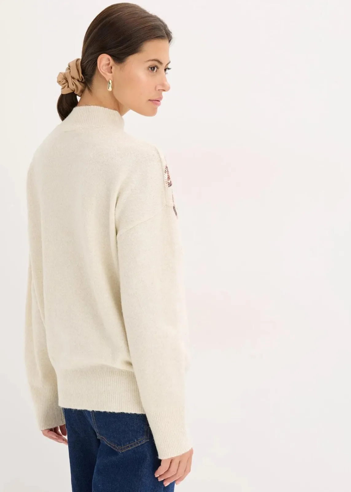 bonprix Bekleidung·Umstandsmode|Bekleidung·Jeans^Oversize-Pullover mit Pailletten creme/gold