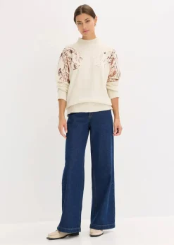 bonprix Bekleidung·Umstandsmode|Bekleidung·Jeans^Oversize-Pullover mit Pailletten creme/gold