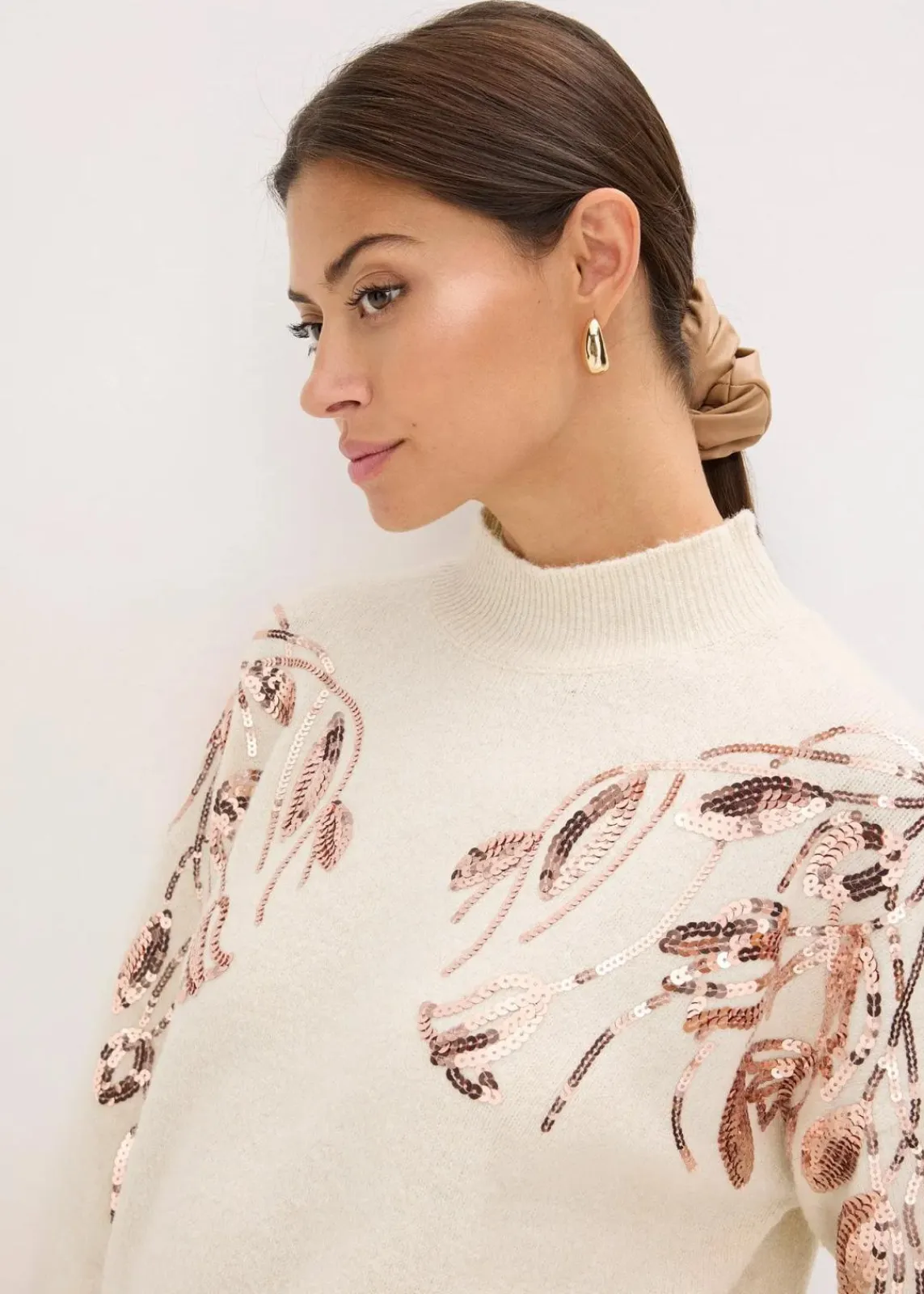 bonprix Bekleidung·Umstandsmode|Bekleidung·Jeans^Oversize-Pullover mit Pailletten creme/gold
