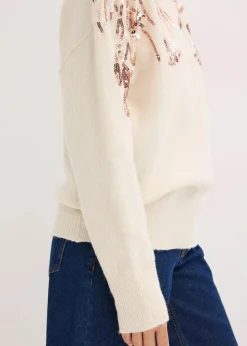 bonprix Bekleidung·Umstandsmode|Bekleidung·Jeans^Oversize-Pullover mit Pailletten creme/gold