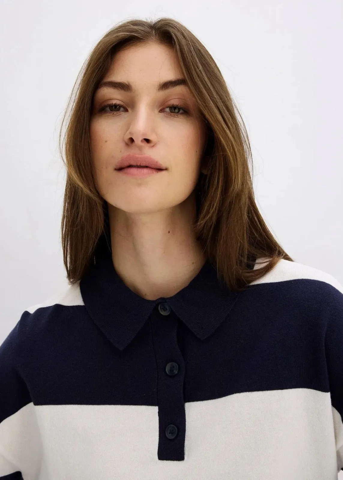 bonprix Strickmode|Pullover & Strickjacken^Oversize-Pullover mit Polokragen dunkelblau/wollweiß gestreift