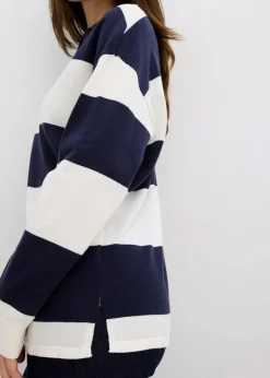 bonprix Strickmode|Pullover & Strickjacken^Oversize-Pullover mit Polokragen dunkelblau/wollweiß gestreift