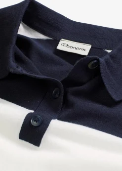 bonprix Strickmode|Pullover & Strickjacken^Oversize-Pullover mit Polokragen dunkelblau/wollweiß gestreift