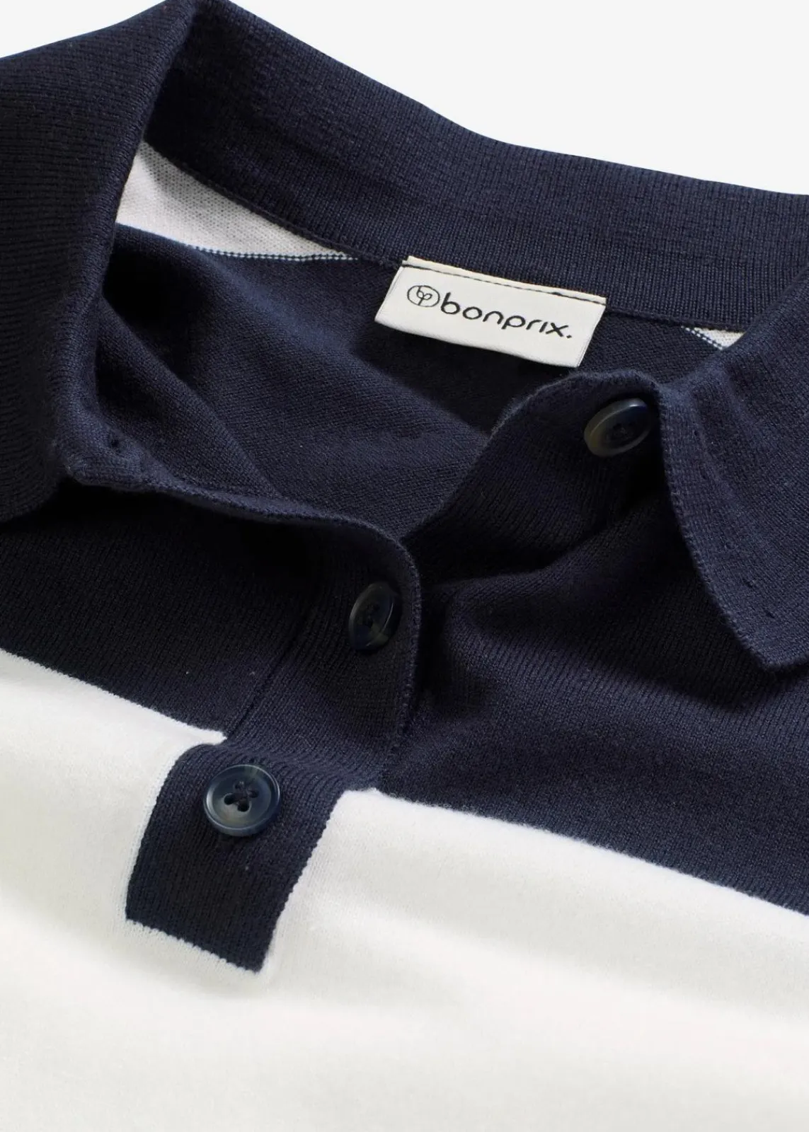 bonprix Strickmode|Pullover & Strickjacken^Oversize-Pullover mit Polokragen dunkelblau/wollweiß gestreift