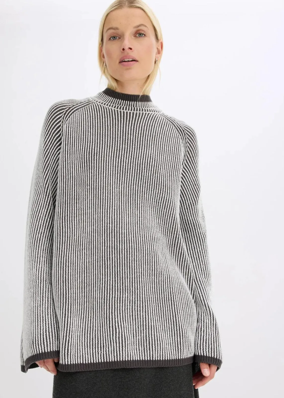bonprix Bekleidung·Umstandsmode|Strickmode^Oversize-Pullover mit Stehkragen schiefergrau meliert